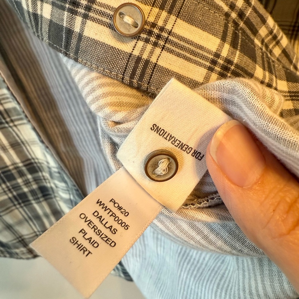 Rowan Women's Blue and White Plaid Button Down Shirt - Dallas Oversized - Picture 9 of 11